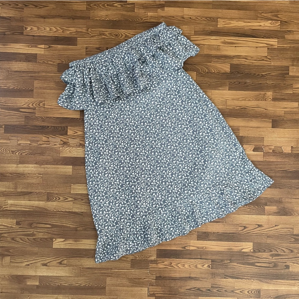 Forever 21 Floral Blue and White Strapless Dress Small - Picture 3 of 5
